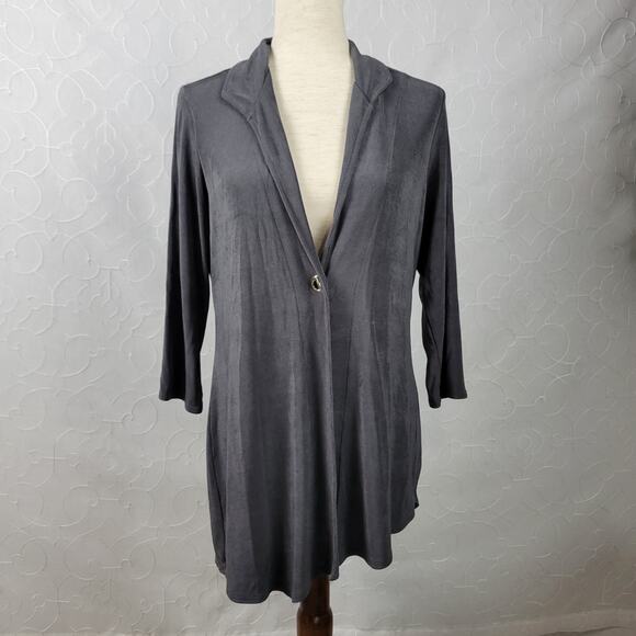 Travelers by Chicos Womens Cardigan 1 Black Collared 3/4 Sleeve Slinky Toggle - Picture 4 of 9